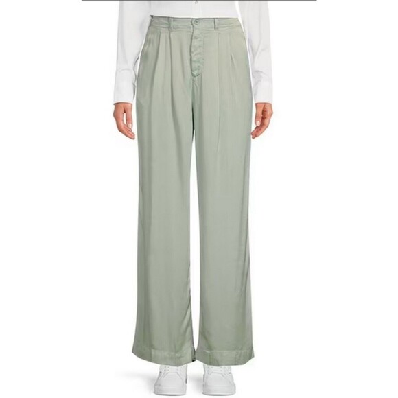 Cloth & Stone Wide Leg Pleated Satin Pant seaside mint green size XL w/ pockets - Picture 1 of 14
